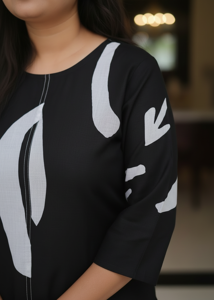 BLACK ABSTRACT COTTON KURTA SET