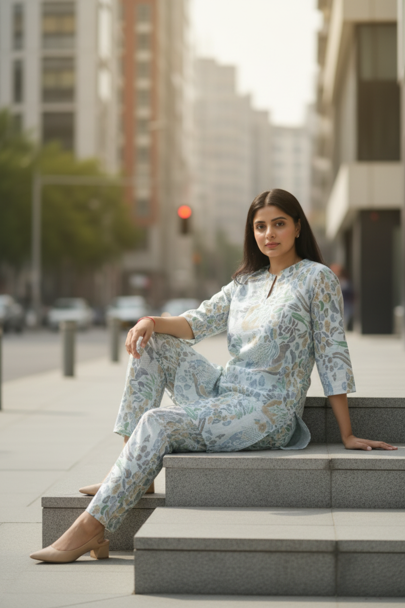 WHITE ZIVA SILK CO-ORD SET
