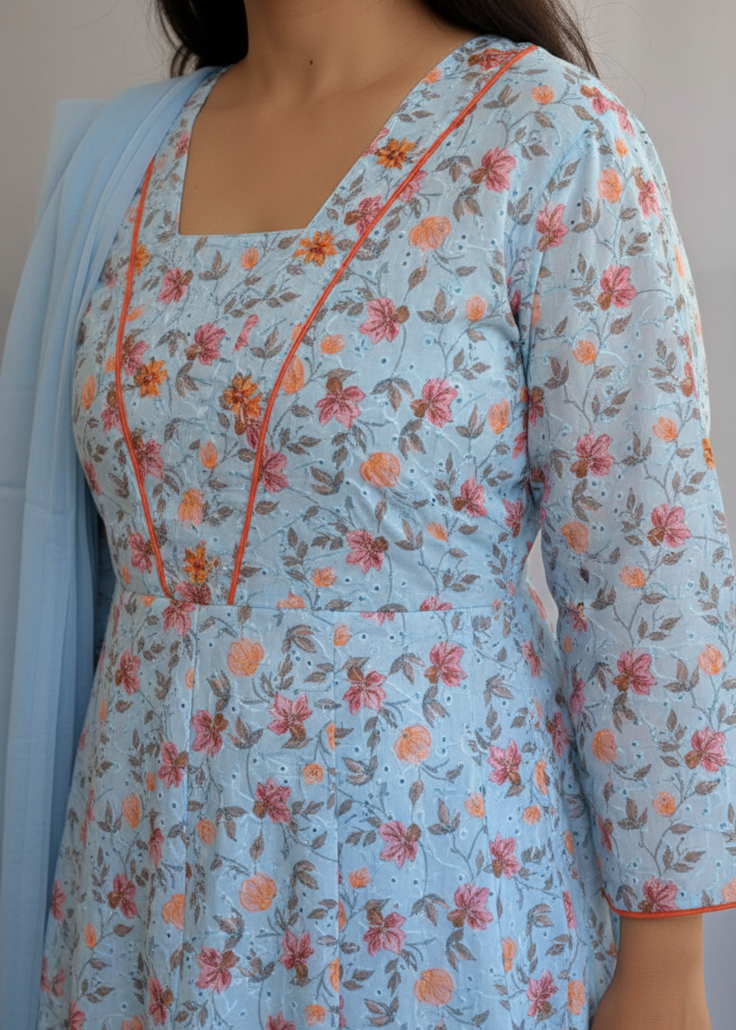 LIGHT BLUE PAKHI COTTON SCHIFFLI SUIT