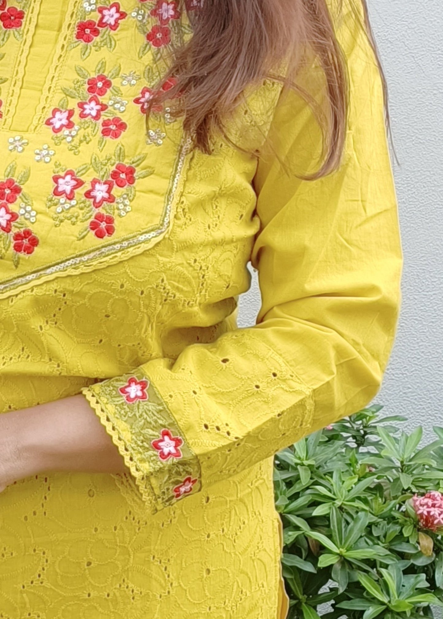 YELLOW DHANI COTTON SCHIFFLI SUIT