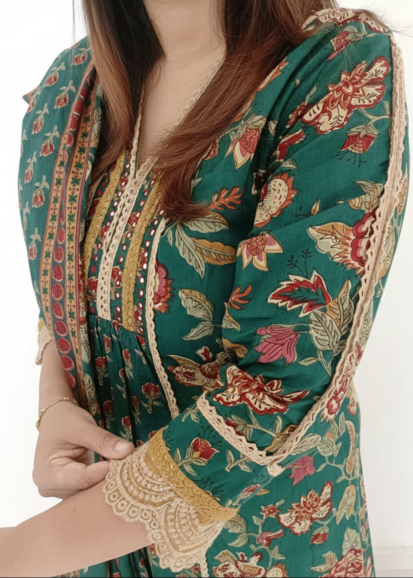 GREEN RAJSHRI COTTON FLORAL SUIT