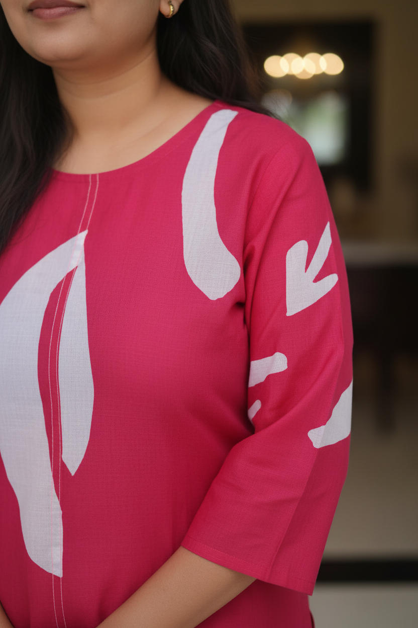 PINK ABSTRACT COTTON KURTA SET