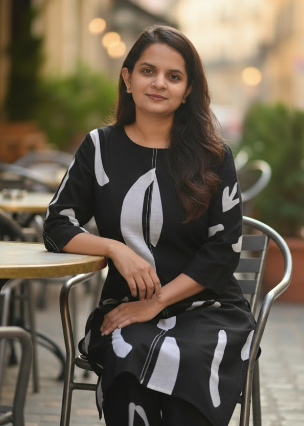 BLACK ABSTRACT COTTON KURTA SET