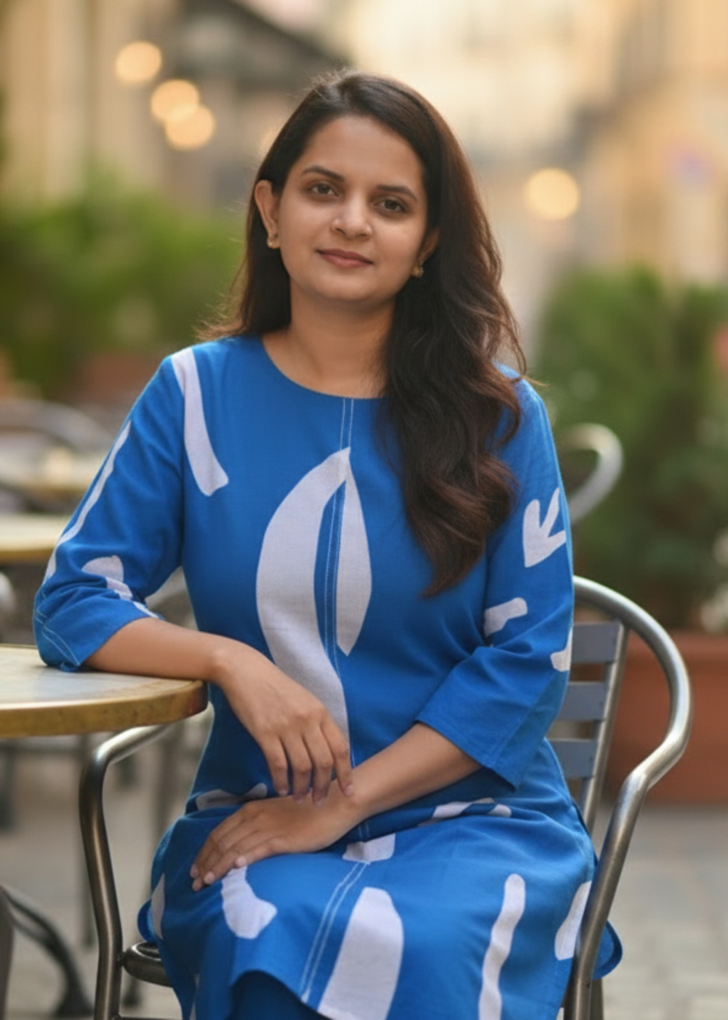 BLUE ABSTRACT COTTON KURTA SET
