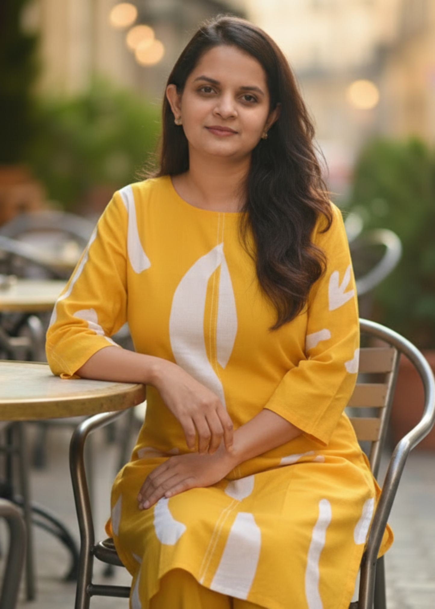 YELLOW ABSTRACT COTTON KURTA SET