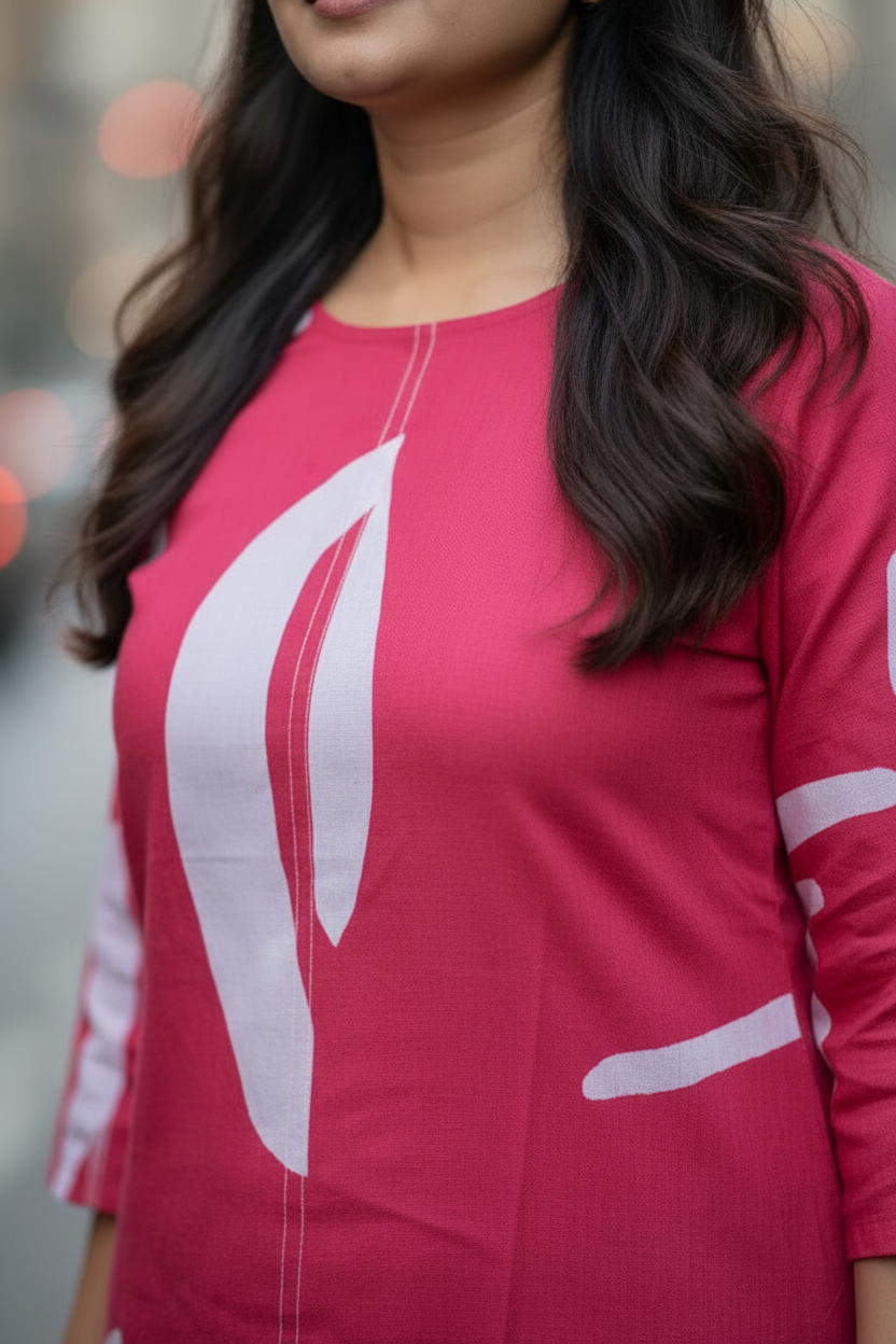 PINK ABSTRACT COTTON KURTA SET