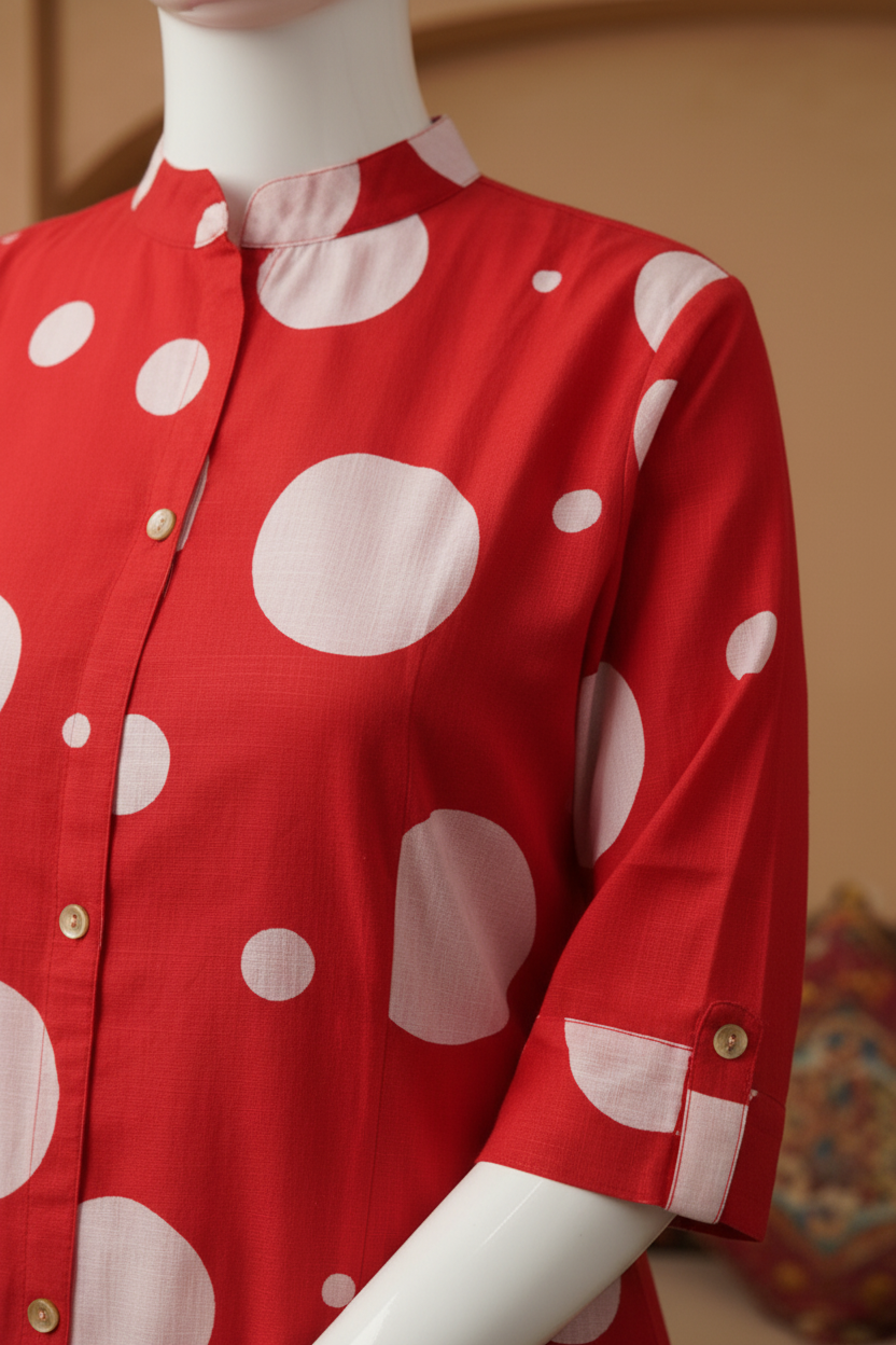 RED COTTON A-LINE KURTA SET