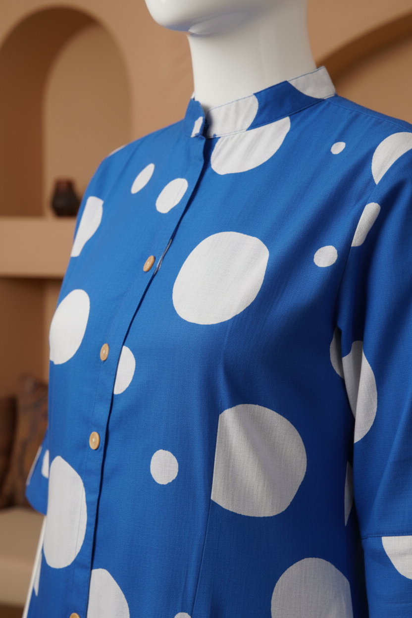 BLUE COTTON A-LINE KURTA SET