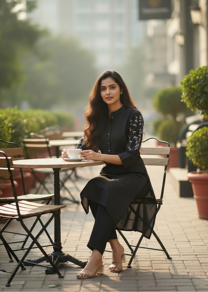 BLACK PINTUCK COTTON KURTA SET