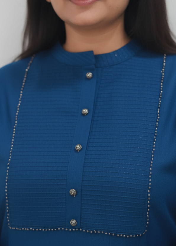 BLUE PINTUCK COTTON KURTA SET