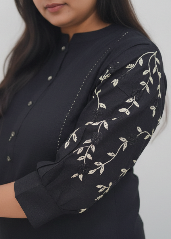 BLACK PINTUCK COTTON KURTA SET