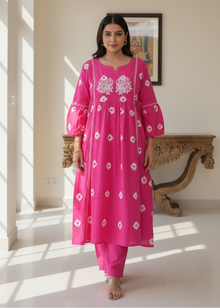 PINK VEDA COTTON KURTA SET