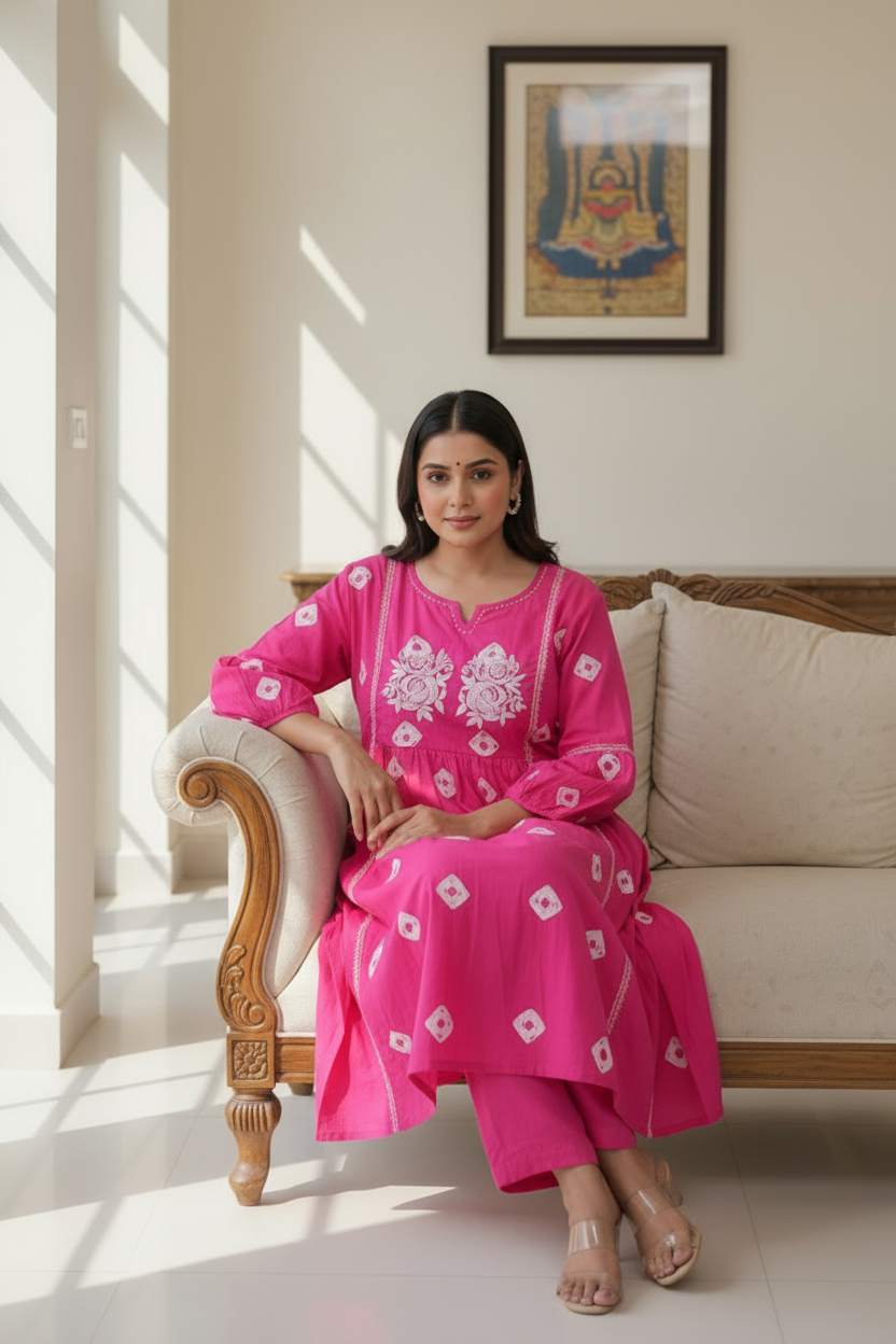 PINK VEDA COTTON KURTA SET
