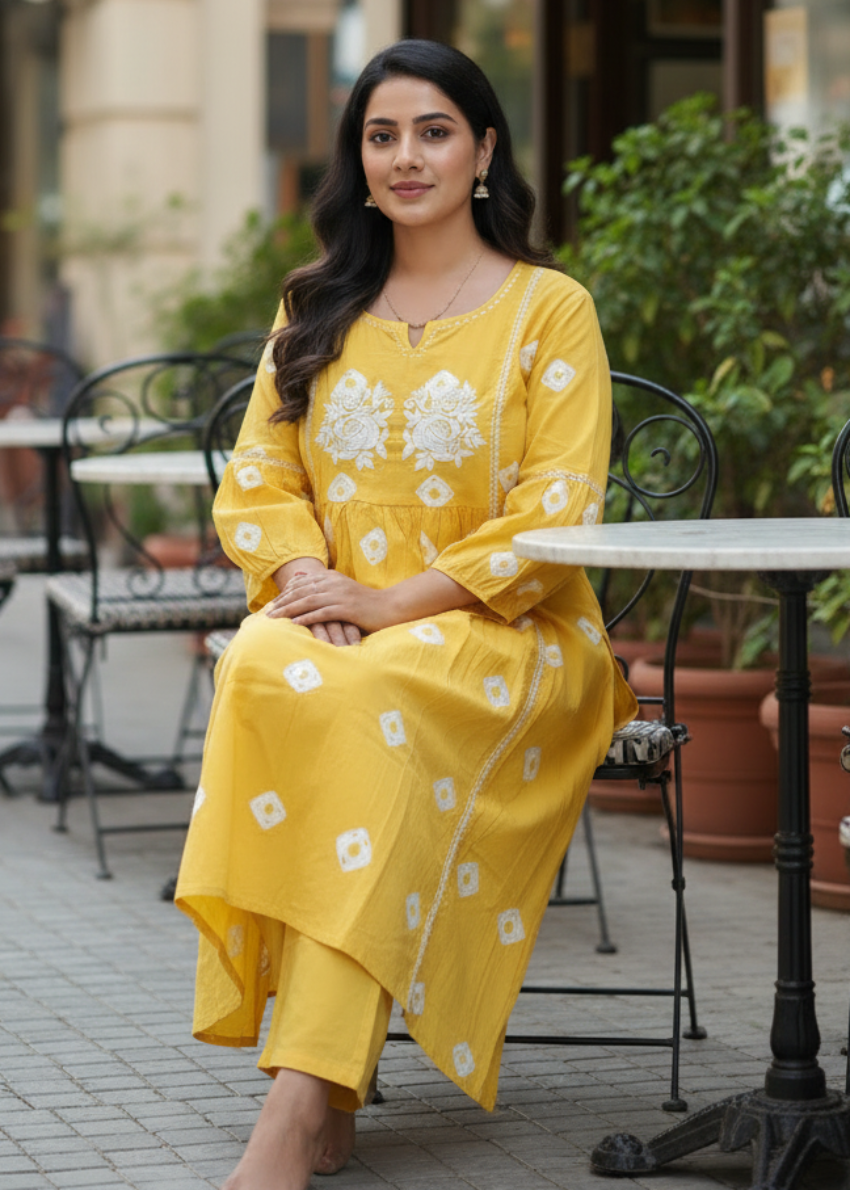 YELLOW VEDA COTTON KURTA SET
