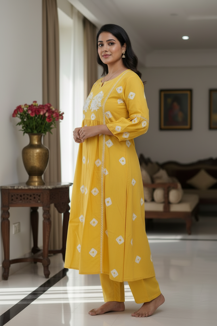 YELLOW VEDA COTTON KURTA SET