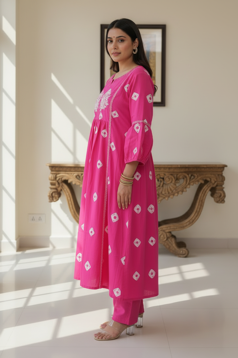 PINK VEDA COTTON KURTA SET
