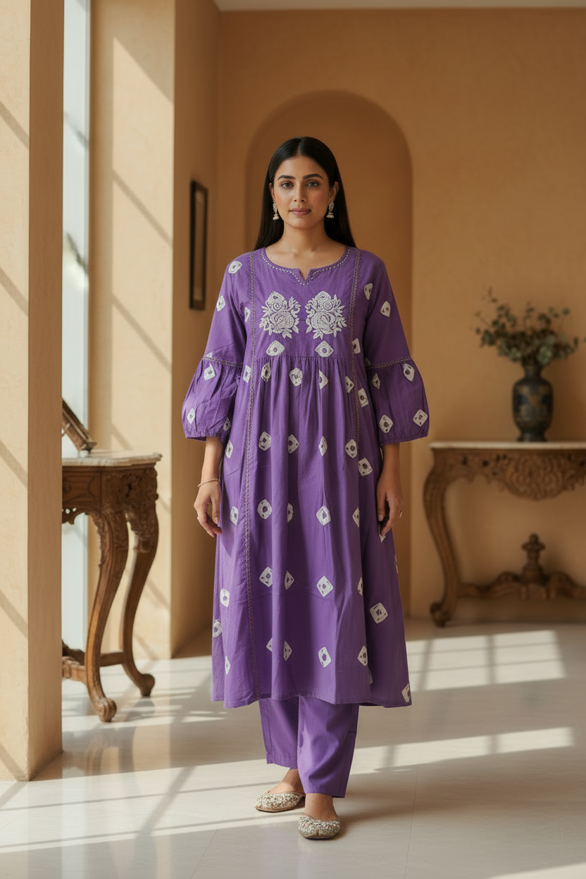 PURPLE VEDA COTTON KURTA SET