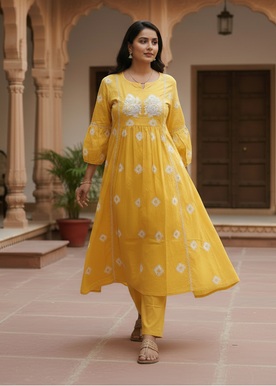 YELLOW VEDA COTTON KURTA SET