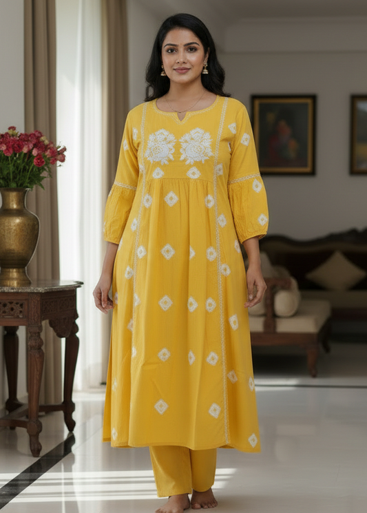 YELLOW VEDA COTTON KURTA SET
