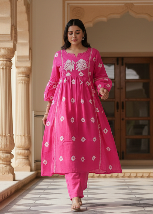 PINK VEDA COTTON KURTA SET