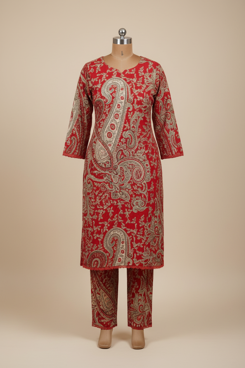 RED KERI COTTON KURTA SET