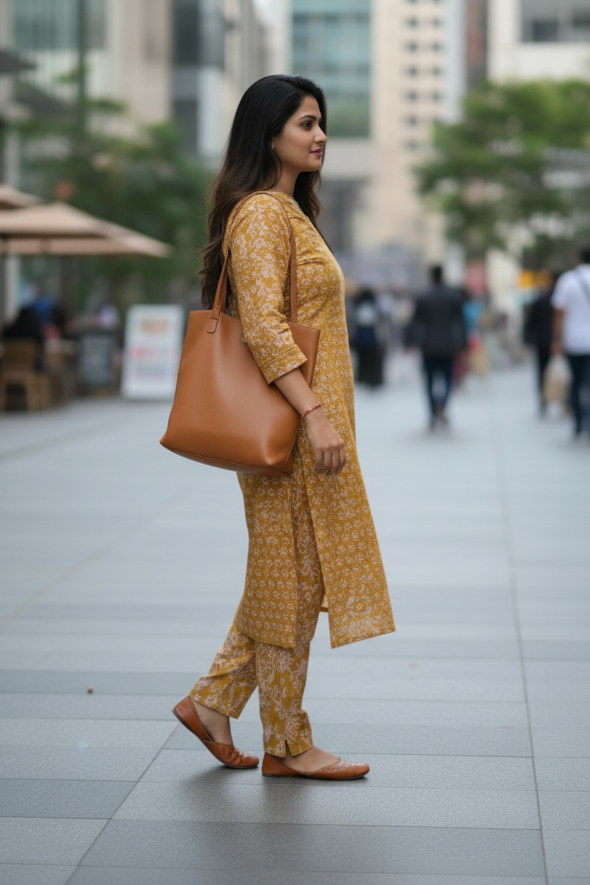 YELLOW FLORAL COTTON KURTA SET