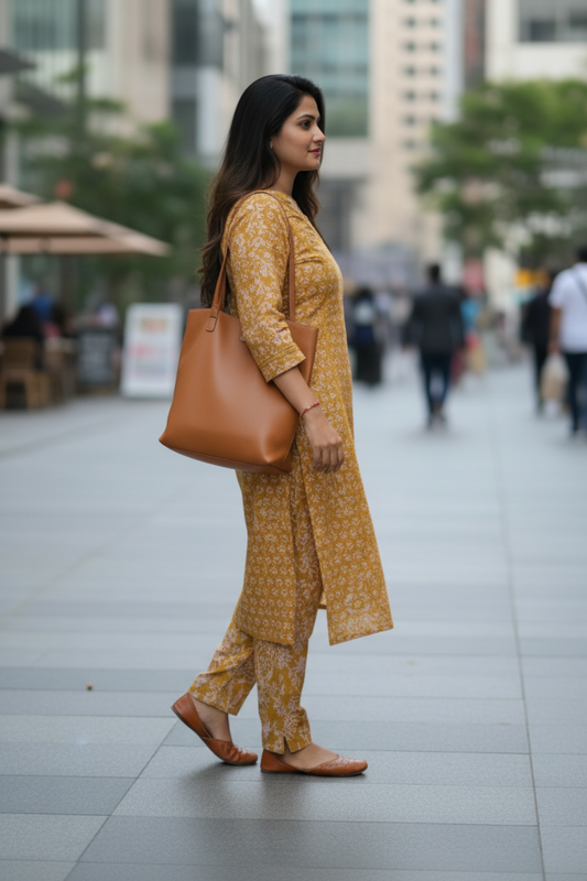 YELLOW FLORAL COTTON KURTA SET