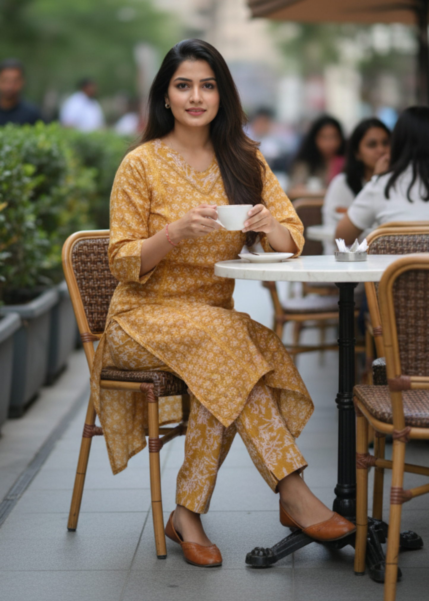 YELLOW FLORAL COTTON KURTA SET