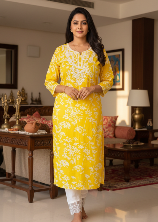 YELLOW NISHI COTTON KURTA SET