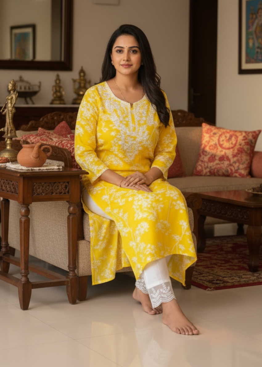 YELLOW NISHI COTTON KURTA SET