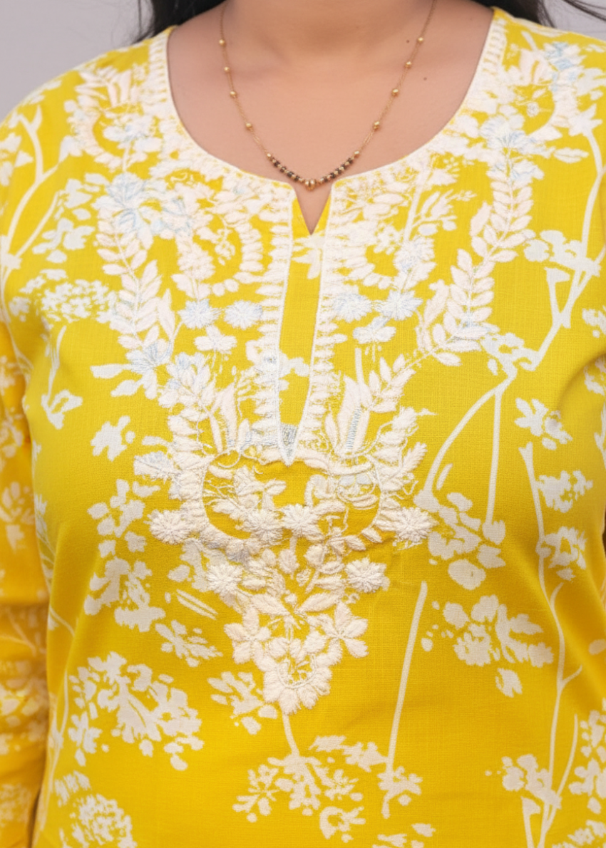 YELLOW NISHI COTTON KURTA SET