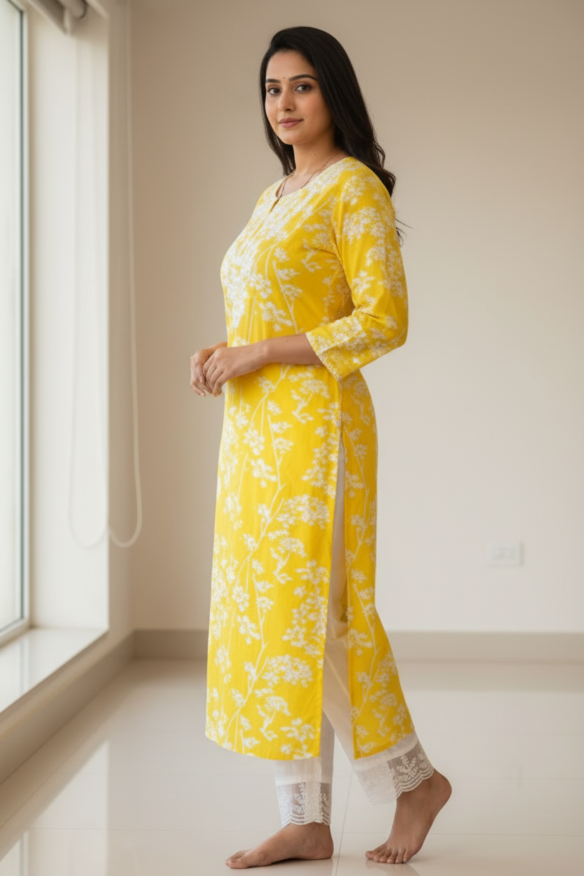 YELLOW NISHI COTTON KURTA SET