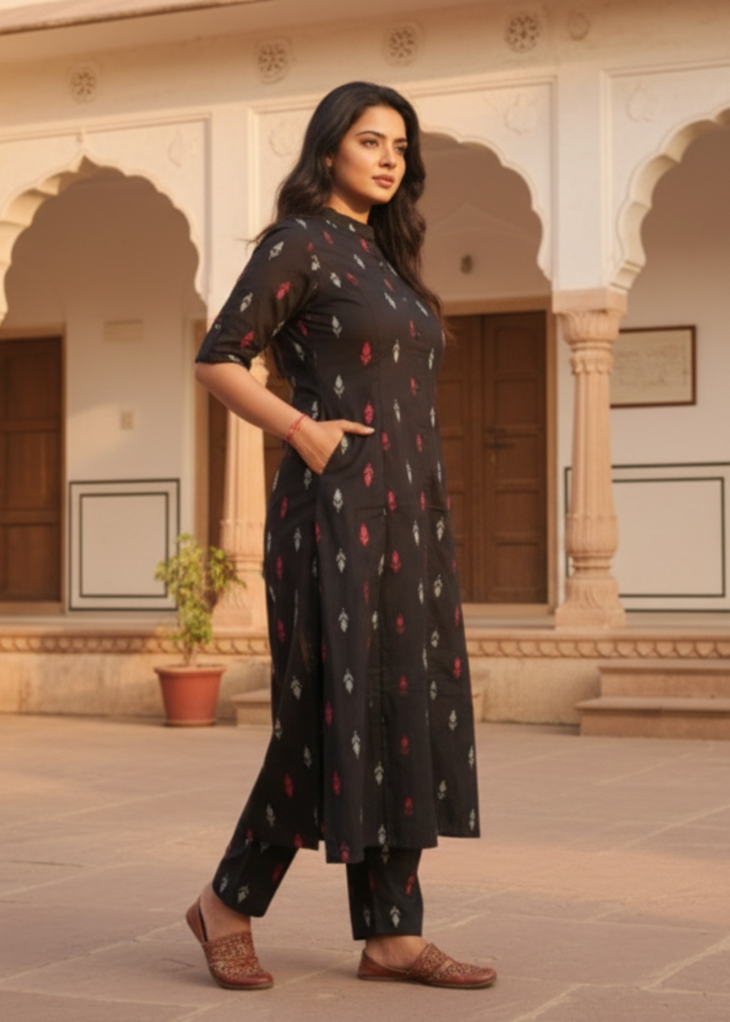 BLACK ARVI A-LINE KURTA SET