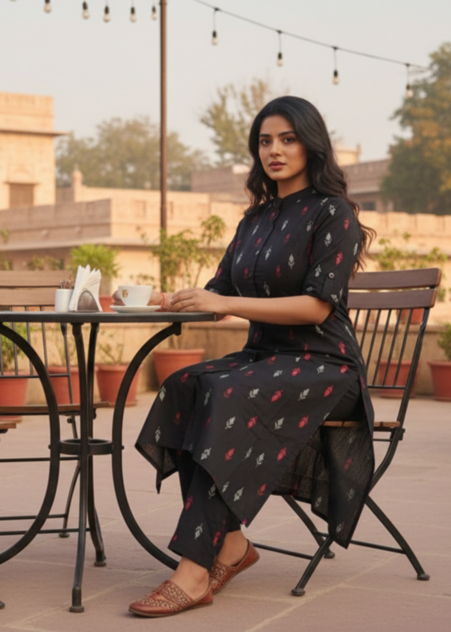 BLACK ARVI A-LINE KURTA SET
