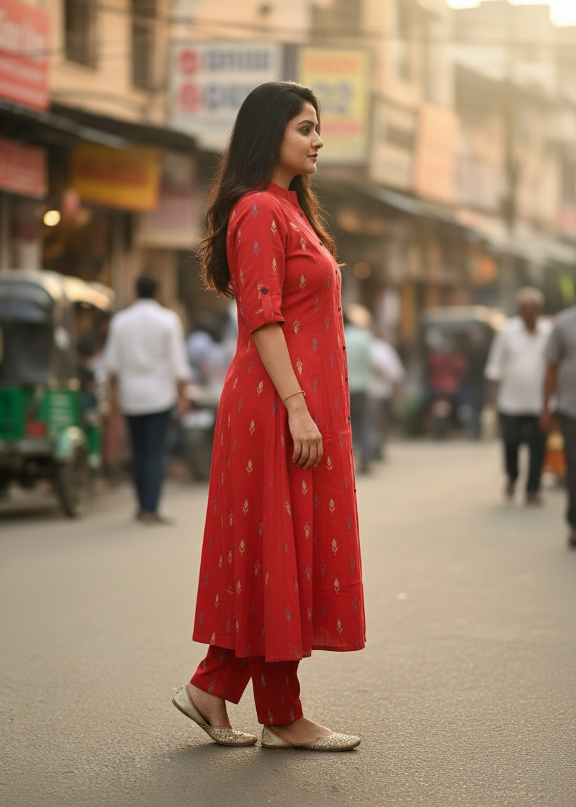 RED ARVI A-LINE KURTA SET