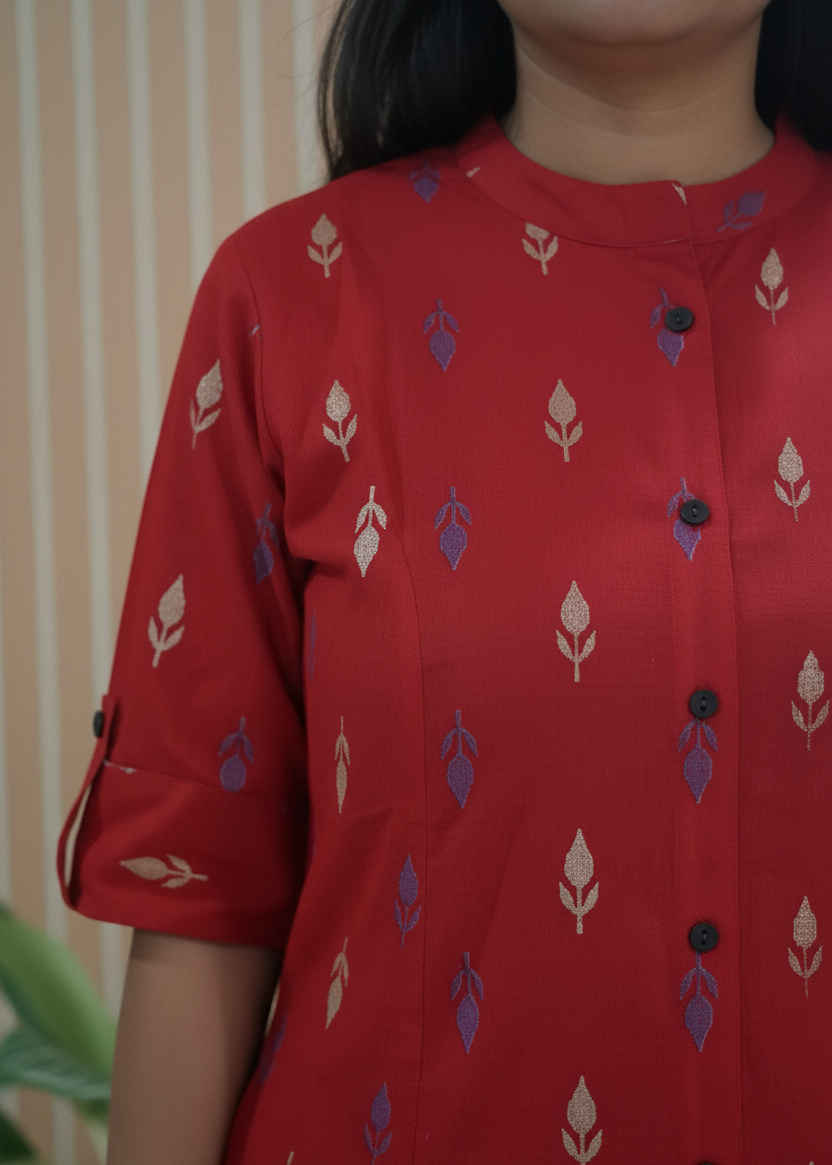 RED ARVI A-LINE KURTA SET