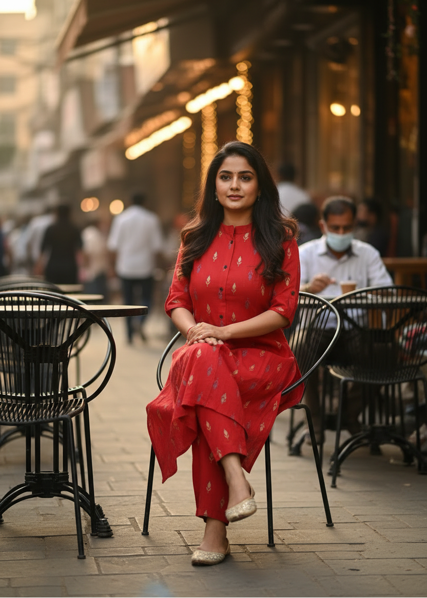 RED ARVI A-LINE KURTA SET