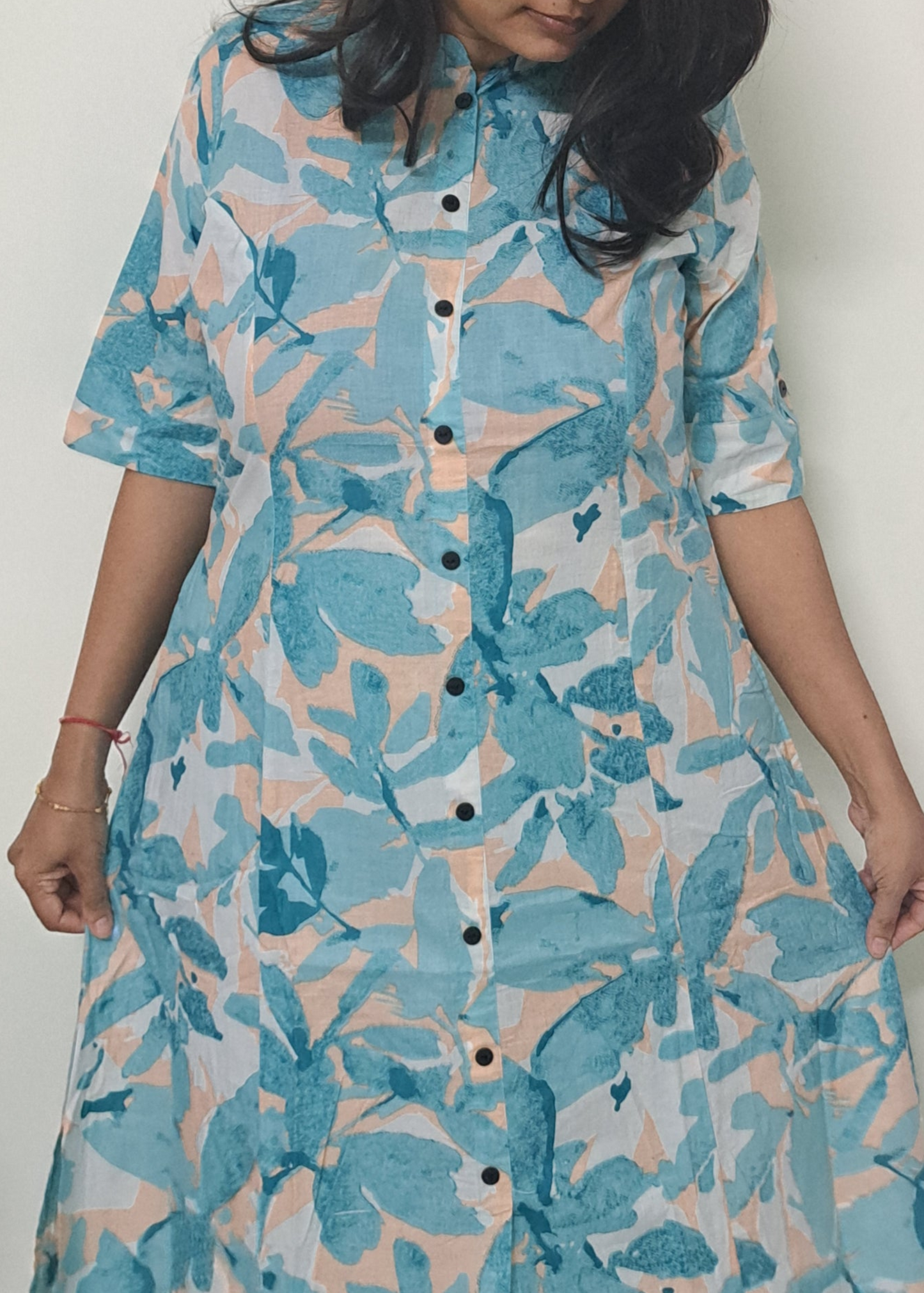 GREEN FLORAL A-LINE KURTA SET