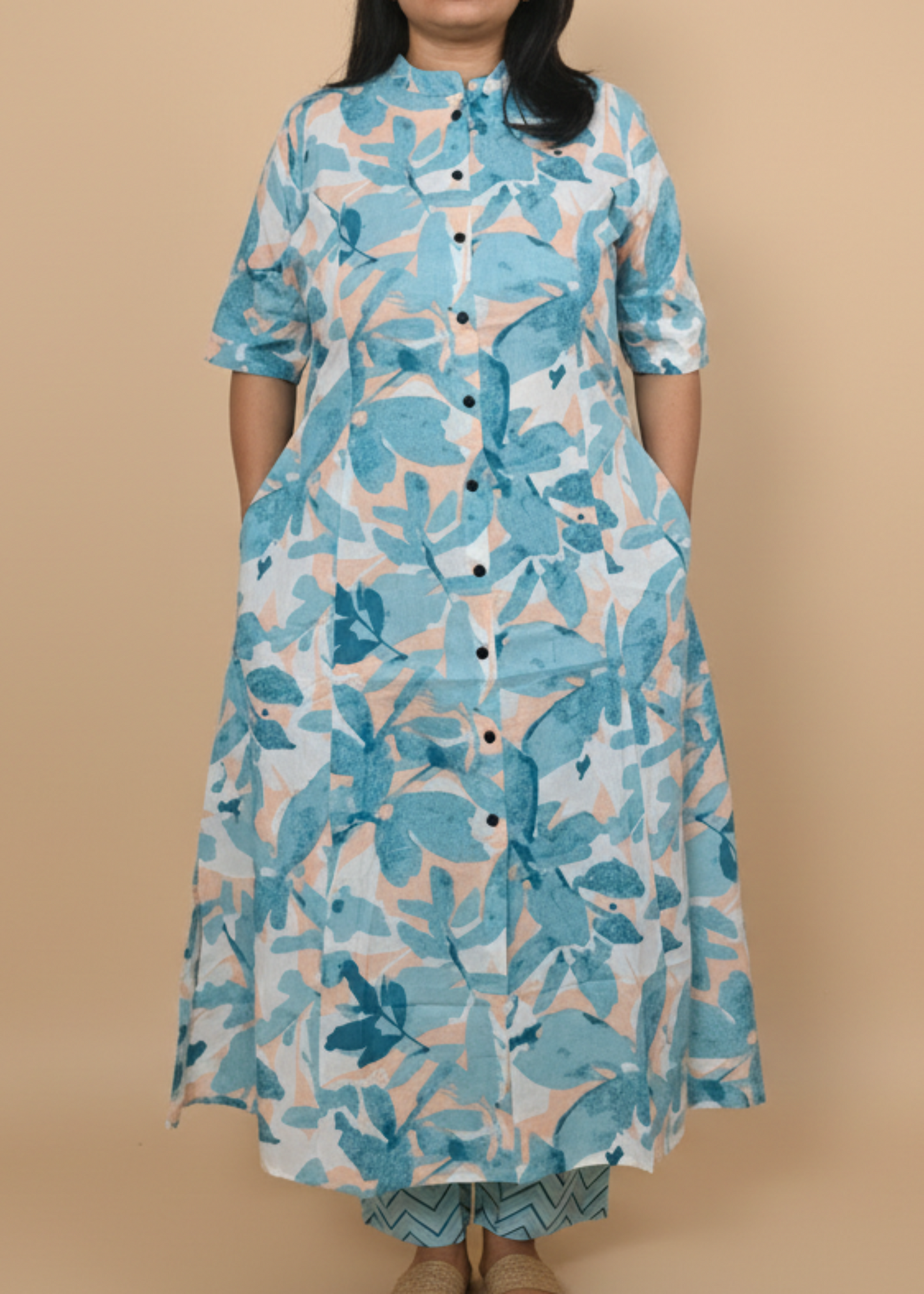GREEN FLORAL A-LINE KURTA SET