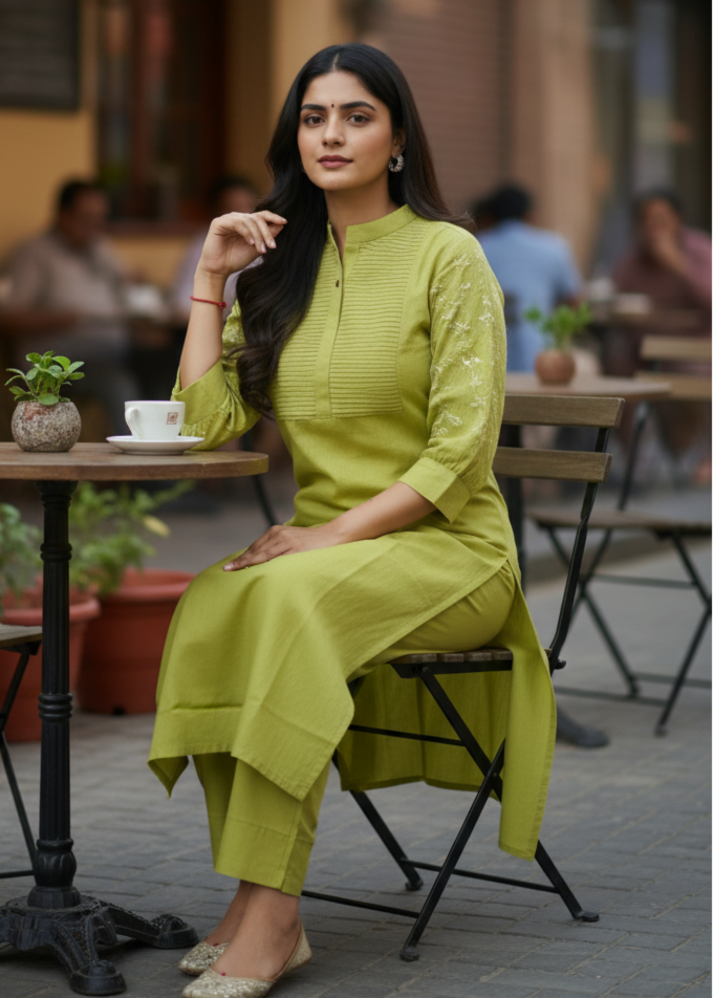 GREEN PINTUCK COTTON KURTA SET