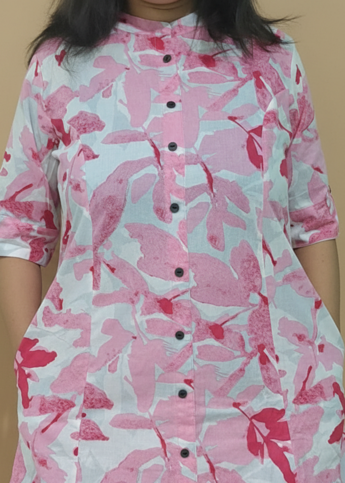 PINK FLORAL A-LINE KURTA SET