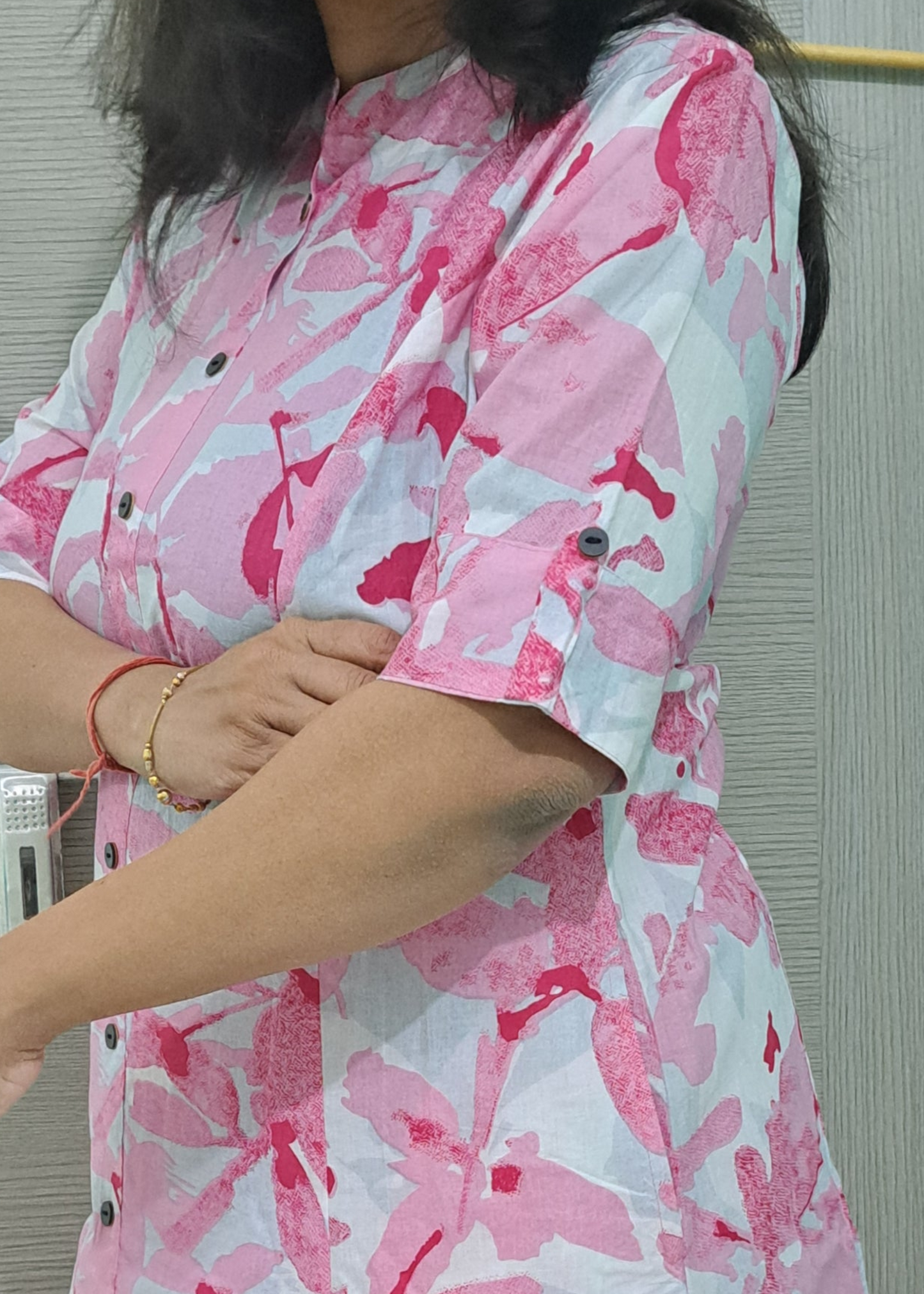 PINK FLORAL A-LINE KURTA SET