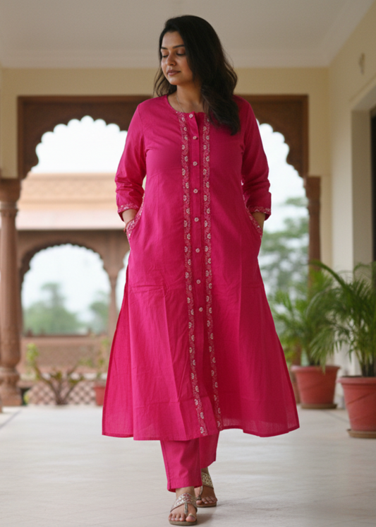 PINK KAVERI COTTON KURTA SET