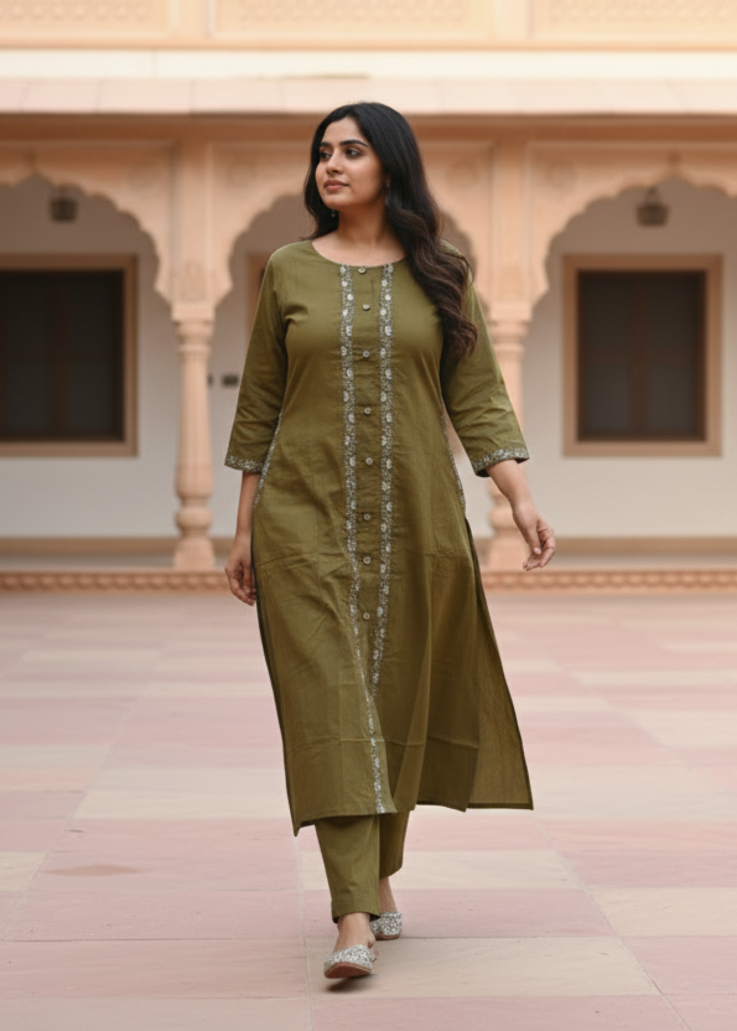 OLIVE GREEN KAVERI KURTA SET
