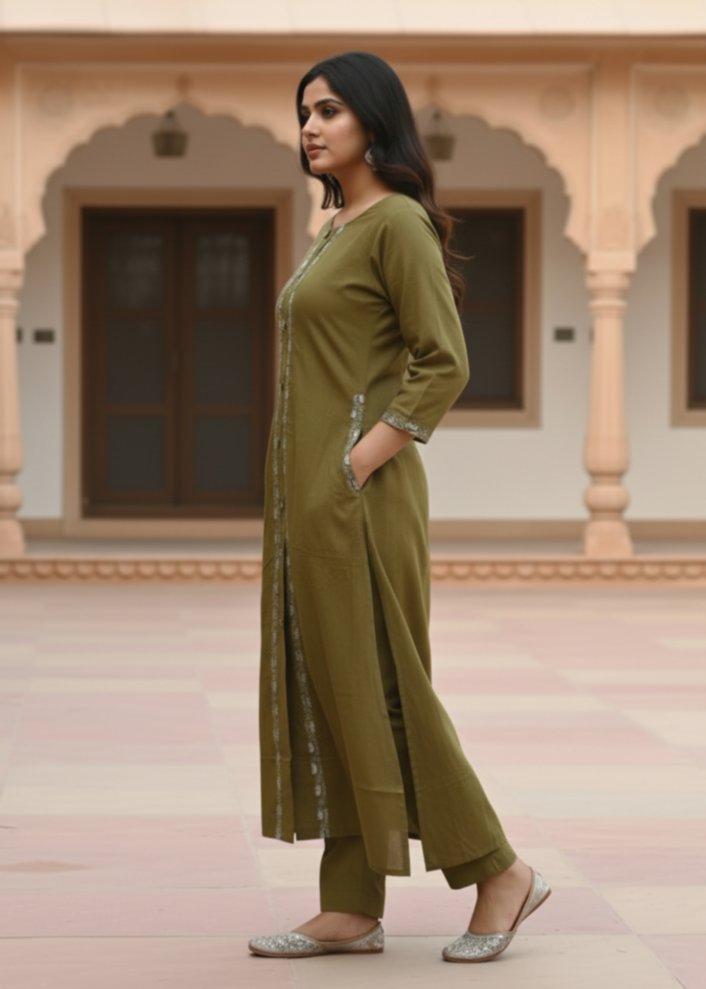 OLIVE GREEN KAVERI KURTA SET