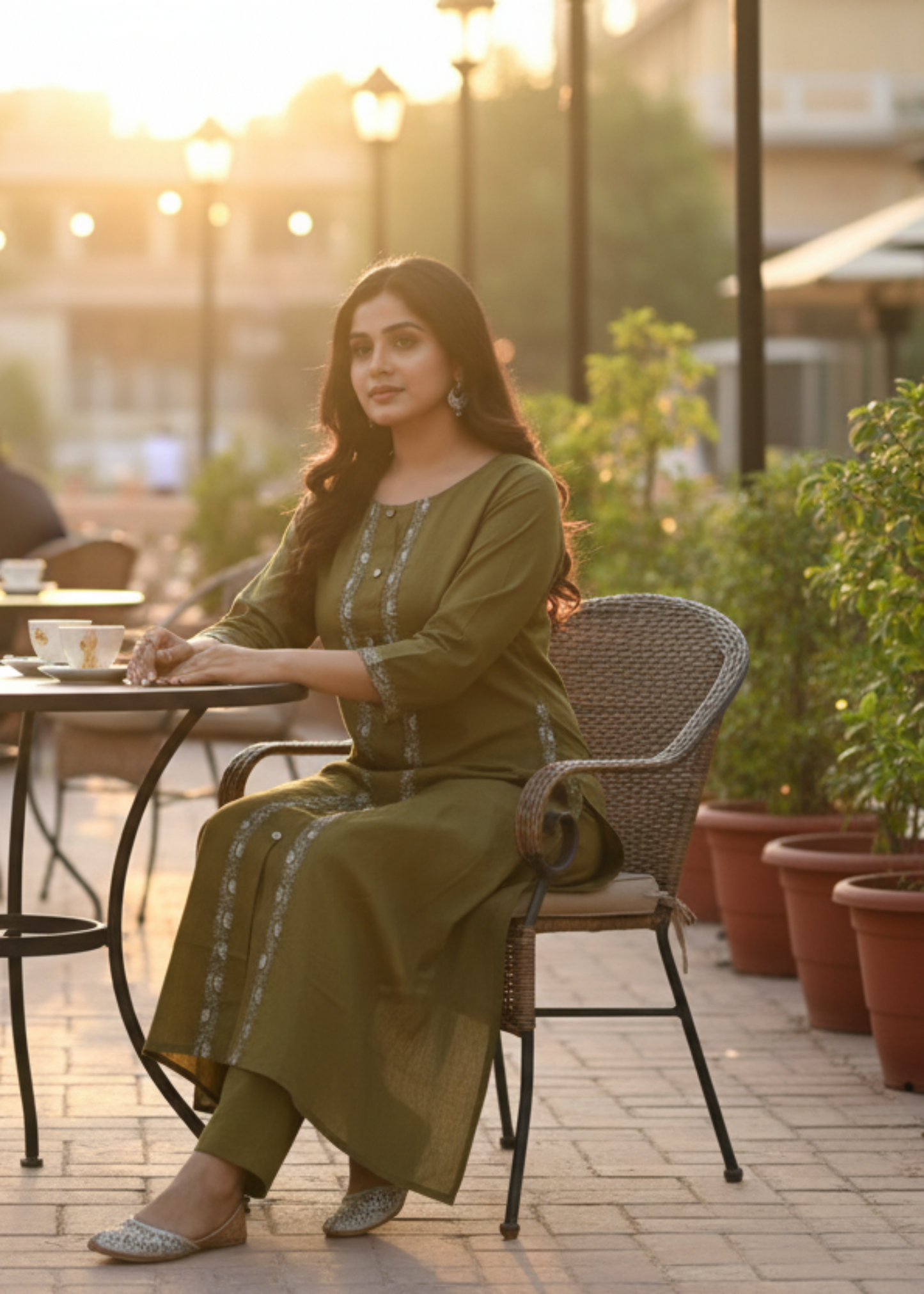 OLIVE GREEN KAVERI KURTA SET