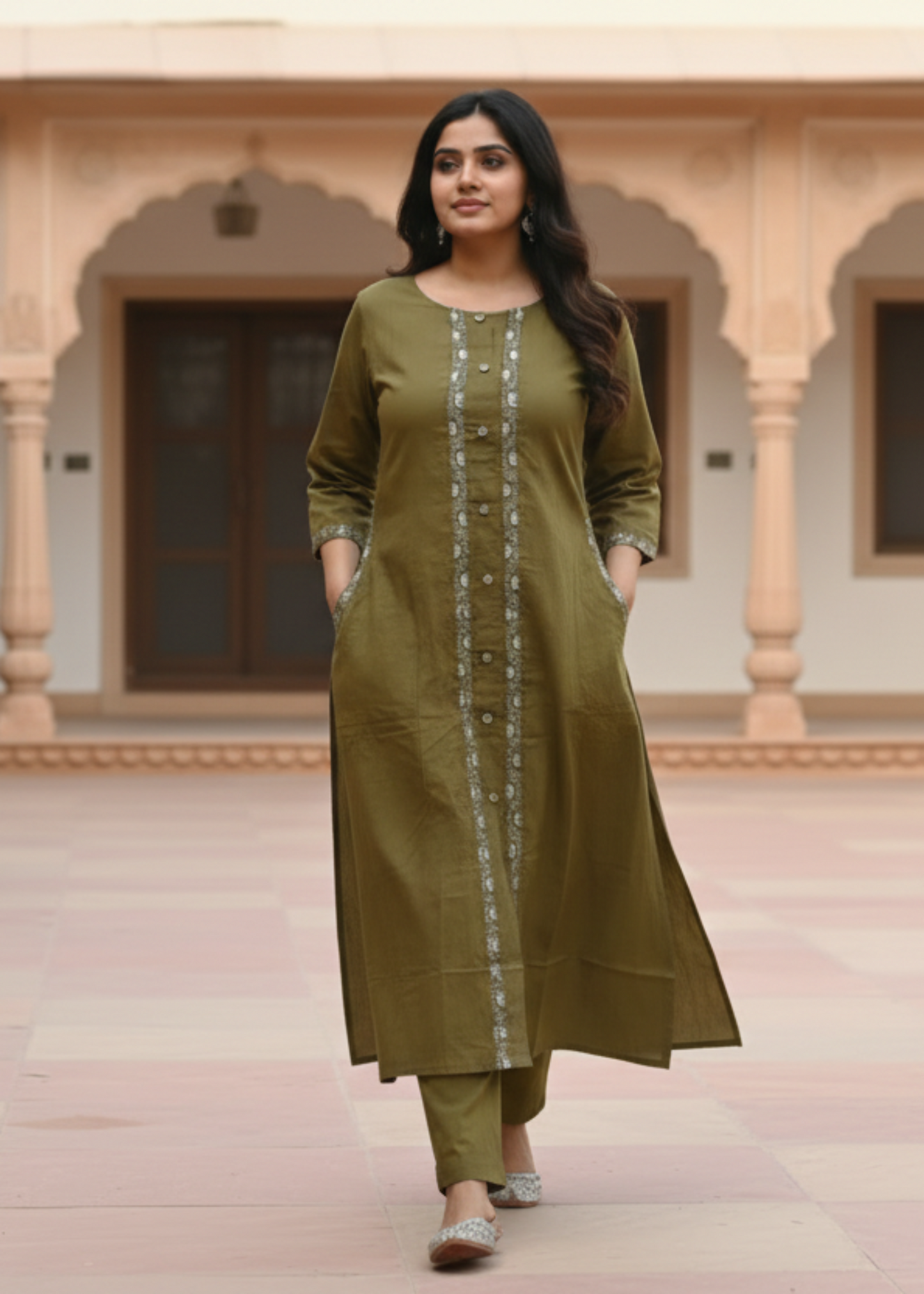 OLIVE GREEN KAVERI KURTA SET