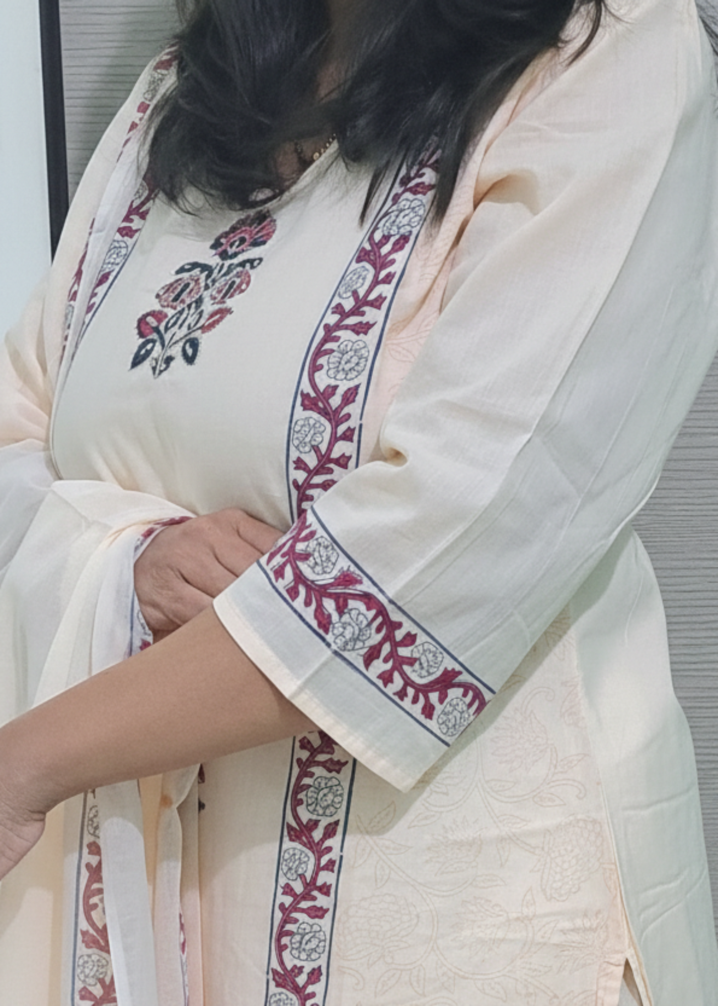 BEIGE KASHI HANDBLOCK COTTON SUIT SET