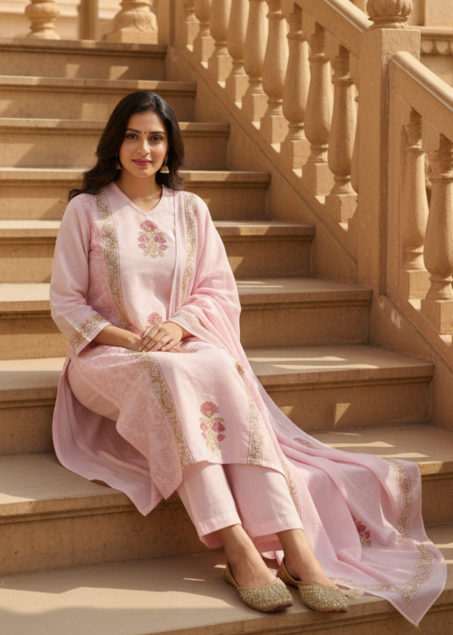 PINK KASHI HANDBLOCK COTTON SUIT SET