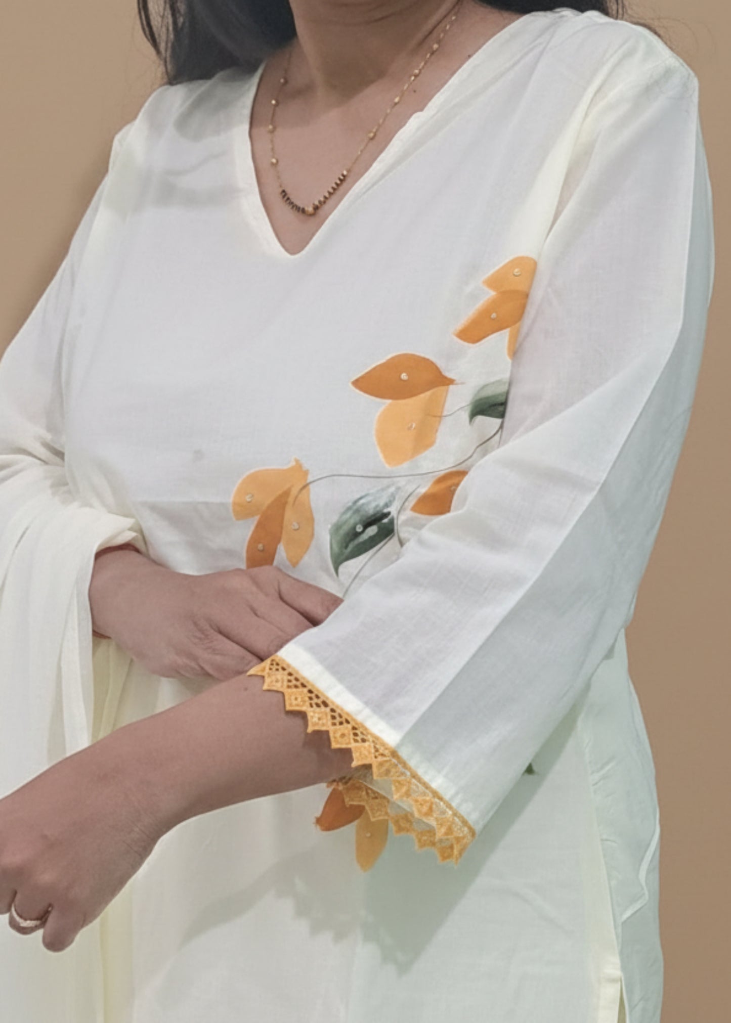 YELLOW HANDPAINT FLORAL COTTON SUIT SET